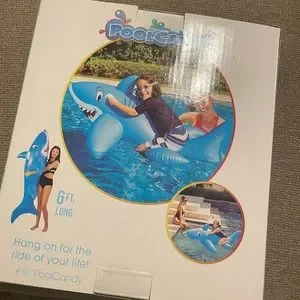 Games Poolcandy Ride On Inflatable Blue Shark Pool Float Nwt
